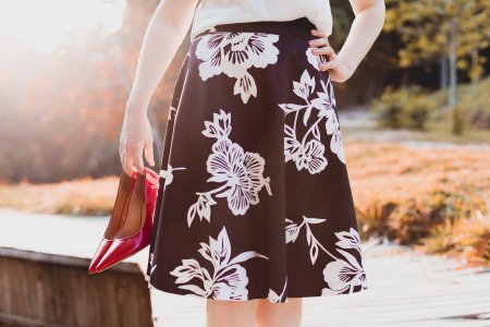 Black midi skirt with white flowers
