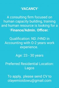 Finance/Admin officer vacancy