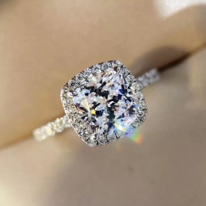 Sterling silver halo engagement ring