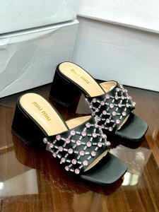 MiuMiu illuminated by a Sophisticated Crystal Embellishment, the Satin Peep Toe Chunky Heel