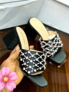 MiuMiu illuminated by a Sophisticated Crystal Embellishment, the Satin Peep Toe Chunky Heel