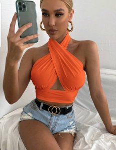 Solid Cross crop halter top