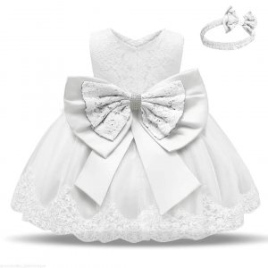 Lace bow gown and headband