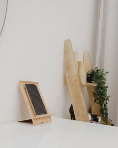 Sleek wooden phone stand/ Vine plant