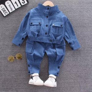 Kids DENIM STYLE MULTI-POCKET SHIRT & PANTS 2PIECE SET