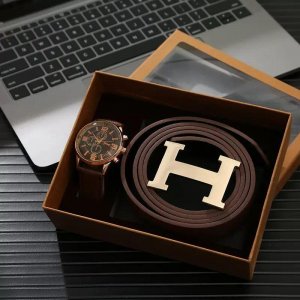 Designer belt and wristwatch