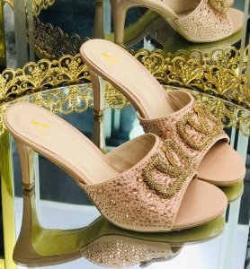 Studded heeled slippers