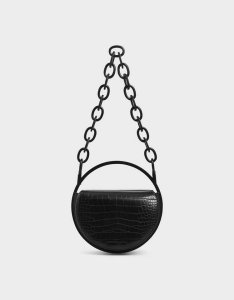 Croc-Effect Circle Clutch purse