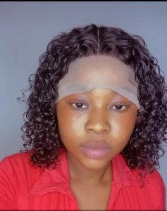 Human hair deep curls Tfrontal wig